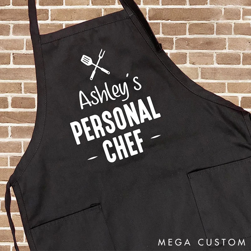 Personalized Your Name Personal Chef Grill Apron Funny Grill Apron for Couple Apron with Pocket Valentine’s Day Gift for Him Gift For Husband