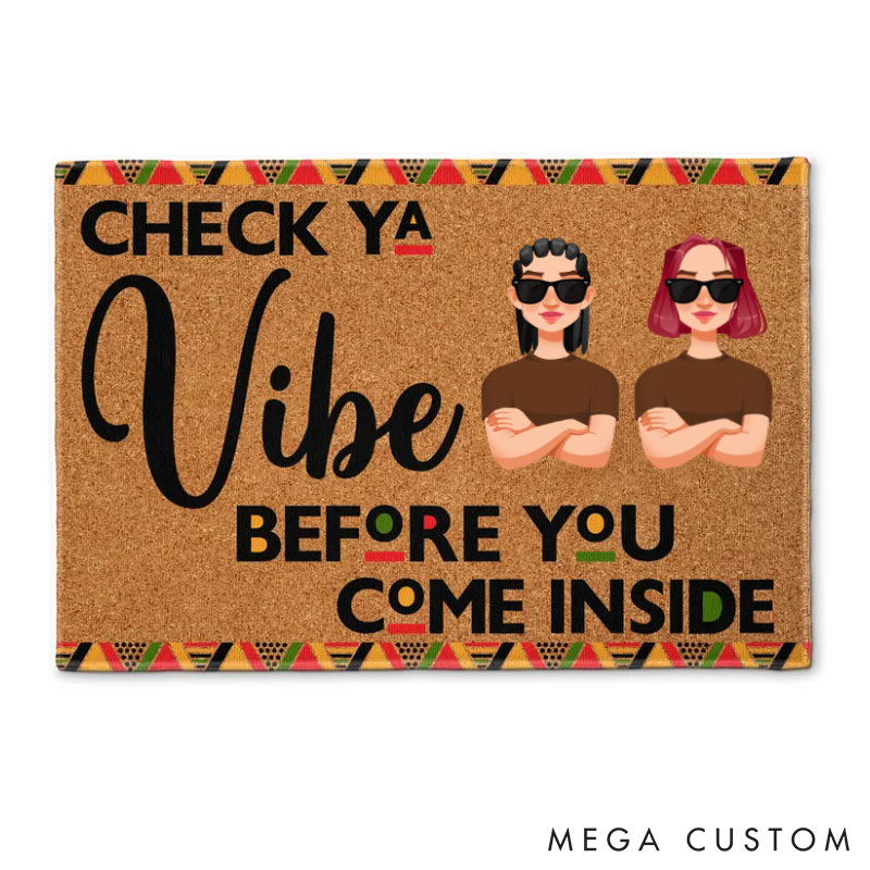 Personalized Check Ya Vibe Before You Come Inside Couple Home Doormat with Names Non-Slip Durable Front Door Decor Gift for Couple