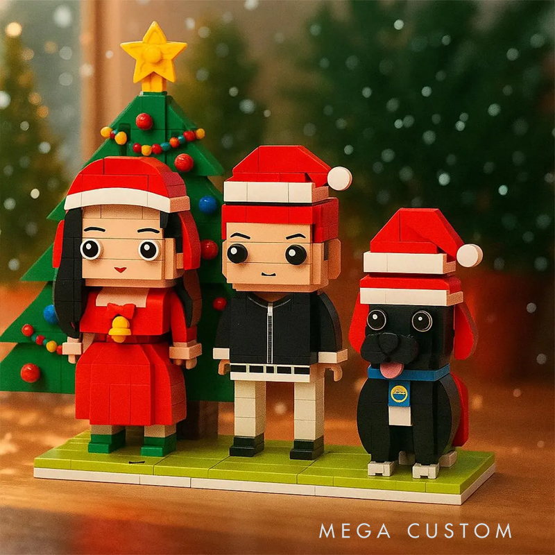 Personalized Christmas Custom Human & Dog Brick Set - Personalized Minifigure Building Blocks, Custom Photo Pet & Owner Holiday Gift