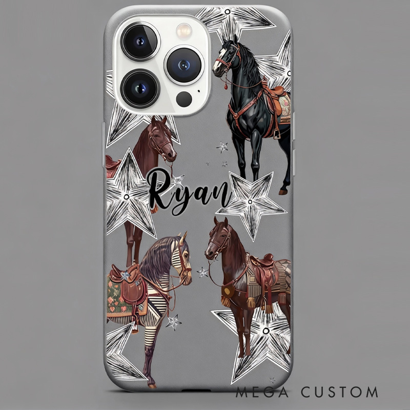 Personalized Couple Phone Case Phone Cases with French Countryside Gifts Floral Design and Custom Name for Riding Lovers Equestrian Lovers Unique Style Phone Cases
