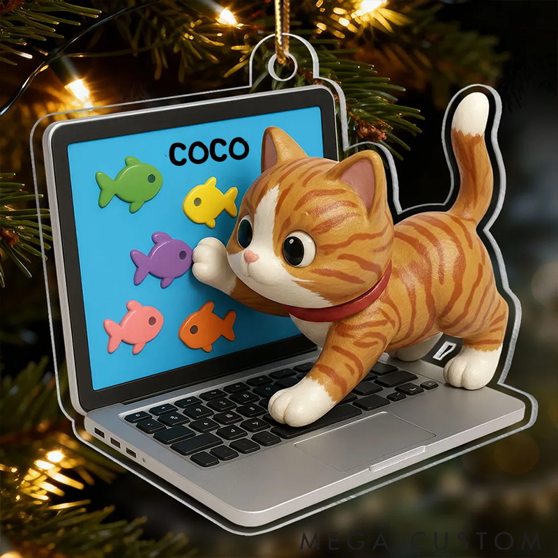 Personalized Cat Lover Mischievous Kitten on Laptop Ornament