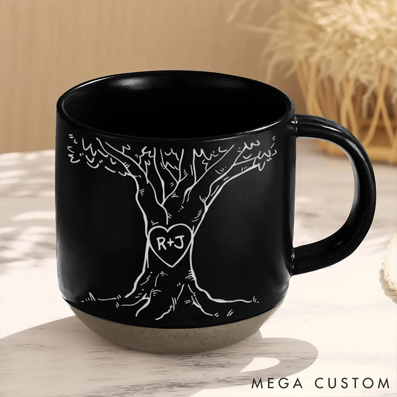 Personalized Engraved Couple Pottery Mug Valentine's Day Gift for Couple Him Her Custom Initial  Wedding Gift Anniversary Gift for Husband  Wife