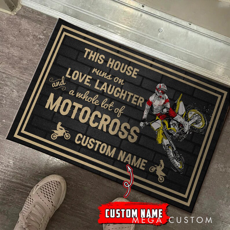 Personalized Motocross Doormat Custom Name Natural Coir Rug Gift for Dirt Bike and Motocross Lovers