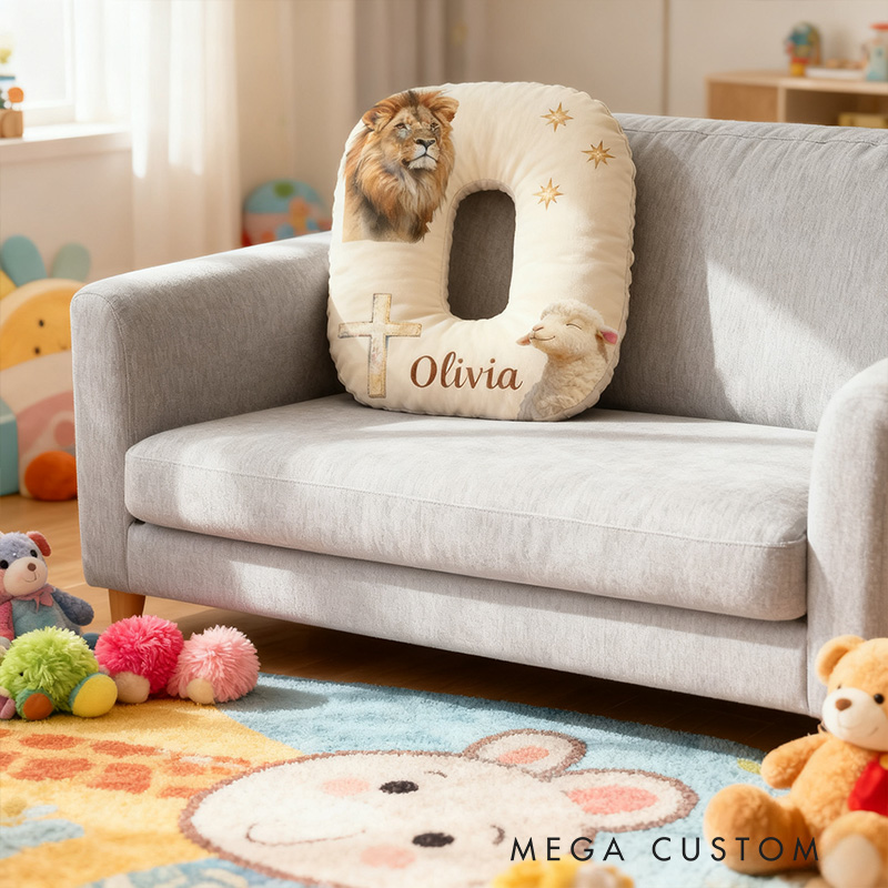 Personalized Lion and Lamb Letter Pillow with Custom Name Religious Home Decor Christian Gift Faith Gift Graphic 3D Print Pillow for Women and Men