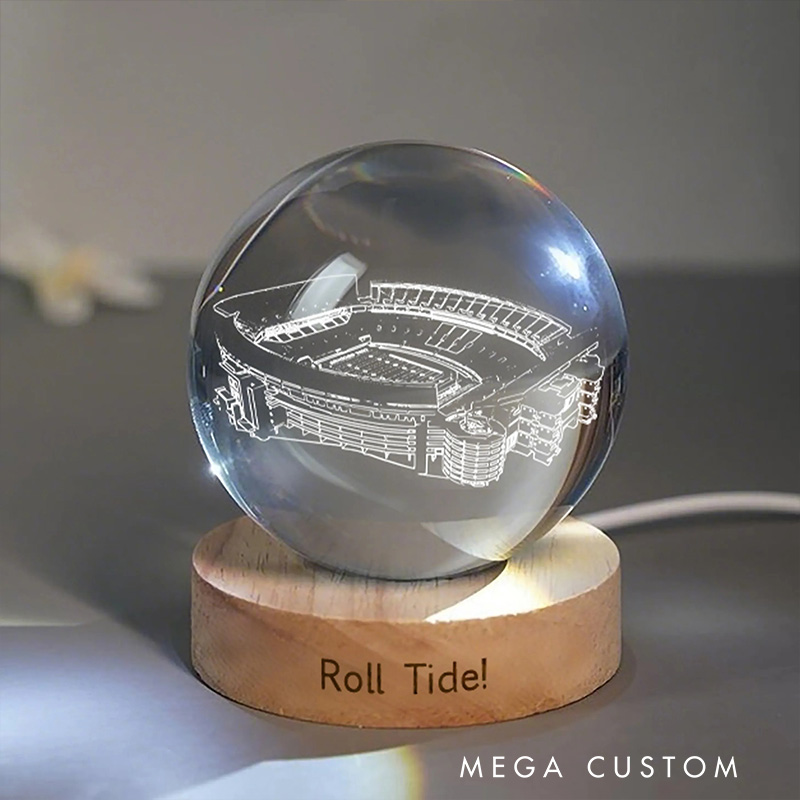 Personalized American Football Bryant-Denny Stadium 3D Spherical Crystal Lamp With Custom Text