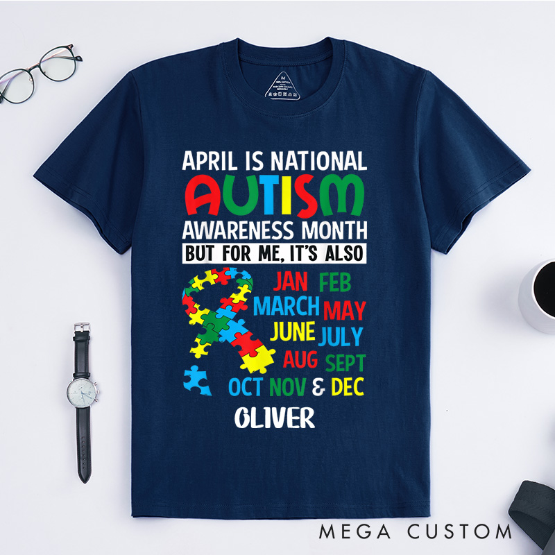 Personalized April is National Autism Awareness Month T-Shirt Autism Support Gift