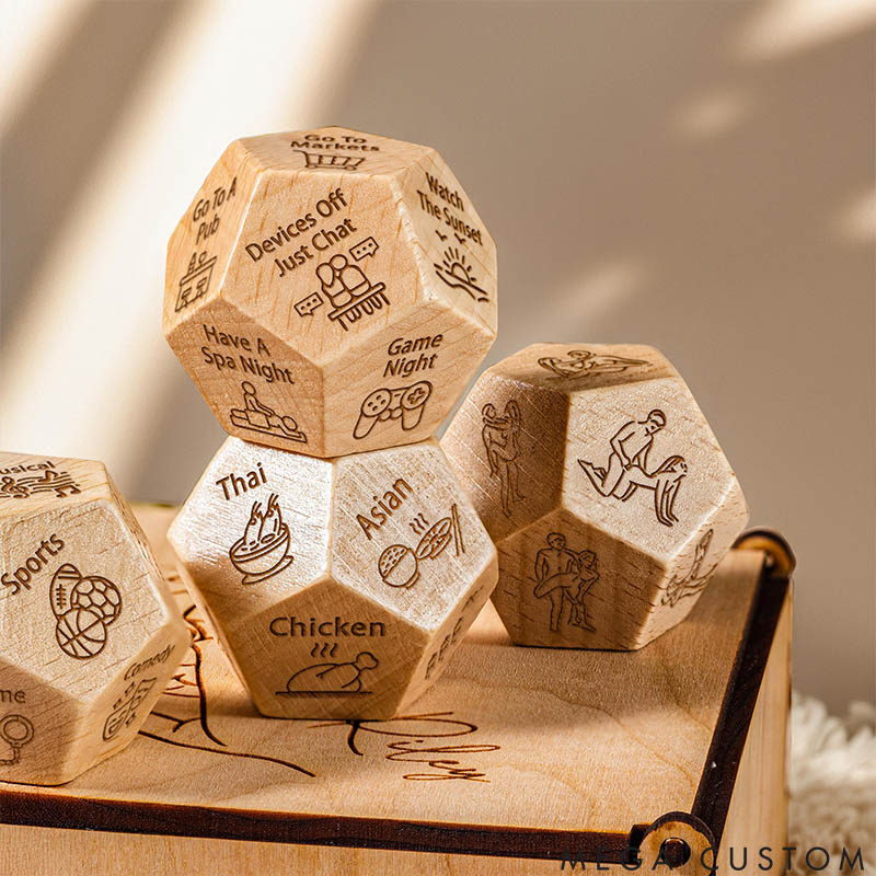Personalized Couple Date Night Dice with Wooden Box Sexy Position Dice Valentine's Day Gift for Husband Wife Boyfriend Girlfriend Date Night Ideas