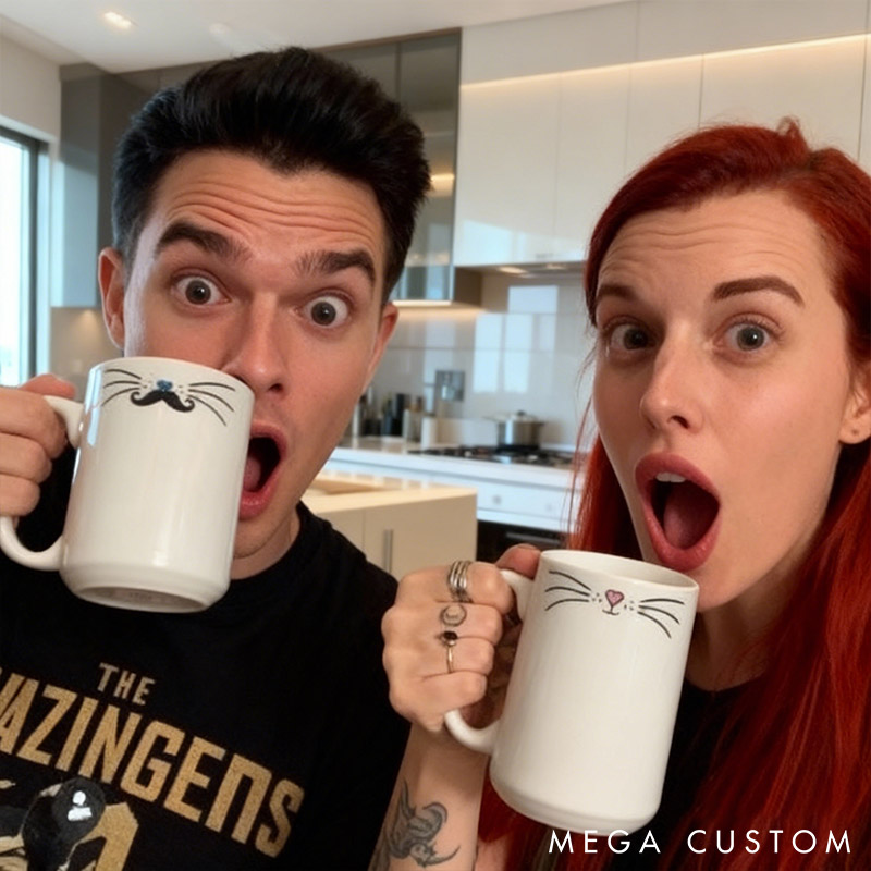 Personalized Couple Mr Mrs Cat Design Mug Custom Funny Cat Mug for Couple Valentine's Gift for Husband Wife Funny His and Hers Mugs