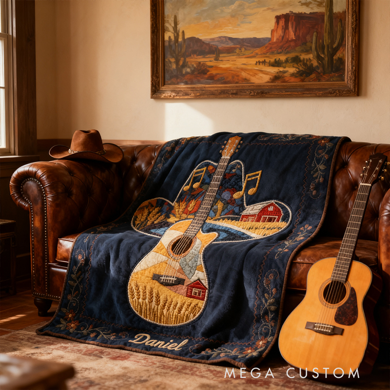Personalized West Cowboy Guitar Blanket Flannel Blanket Country Music Blanket with Name for Him Her for Husband Wife Boyfriend Girlfriend Friends Familys