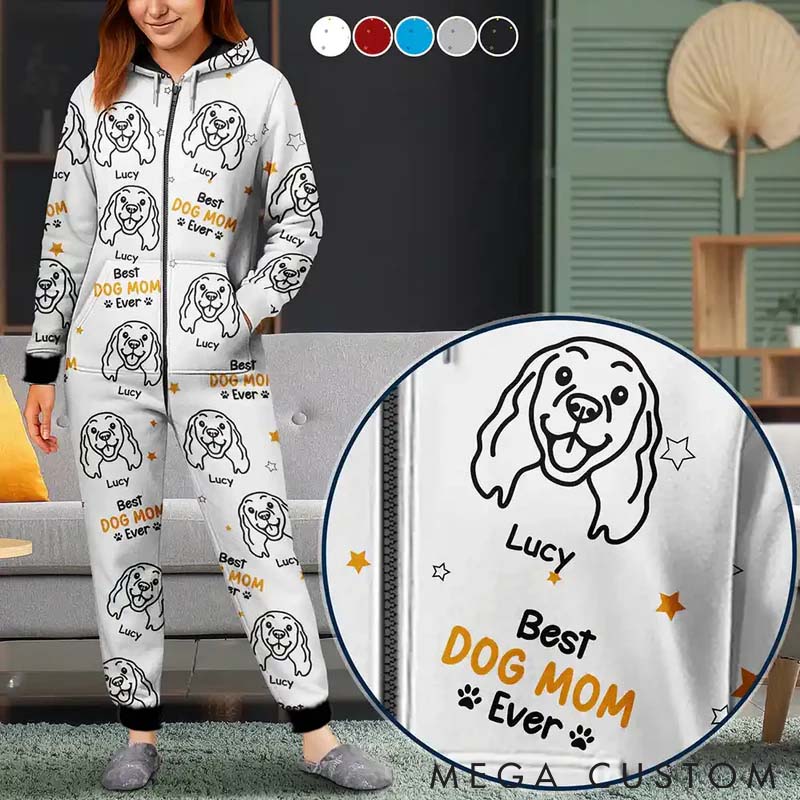 Personalized Pet Lover Dogs Face Line Sketch Best Dog Mum Eve Adult Onesie