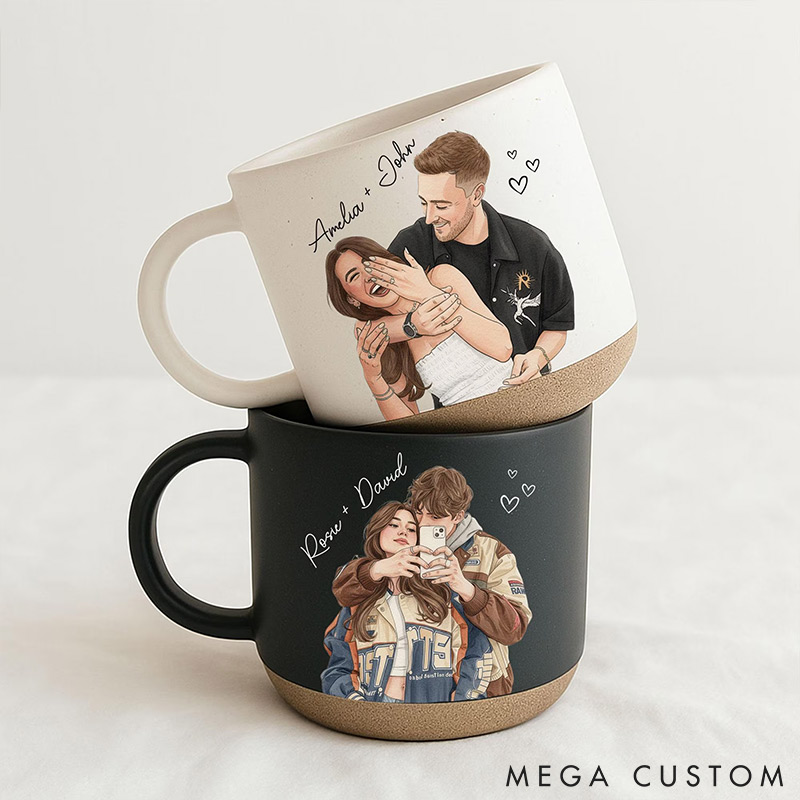 Personalized Couple Photo Art Mug Custom Photo with Names Mug Valentine's Day Gift for Couple Him Her Custom Initial Anniversary Gift for Husband  Wife