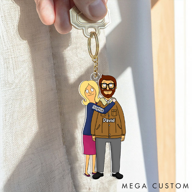 Personalized Christmas Cartoon Style Couple Keychain Custom Keychain Gifts for Couple