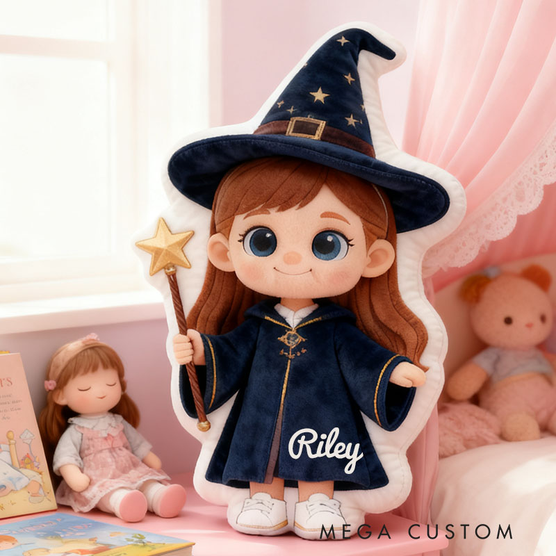Personalized Graphic 3D Print Little Magician Pillow with Your Name Soft Stuffed Toy for Kids Unique Decorative Cushion for Girls' Room