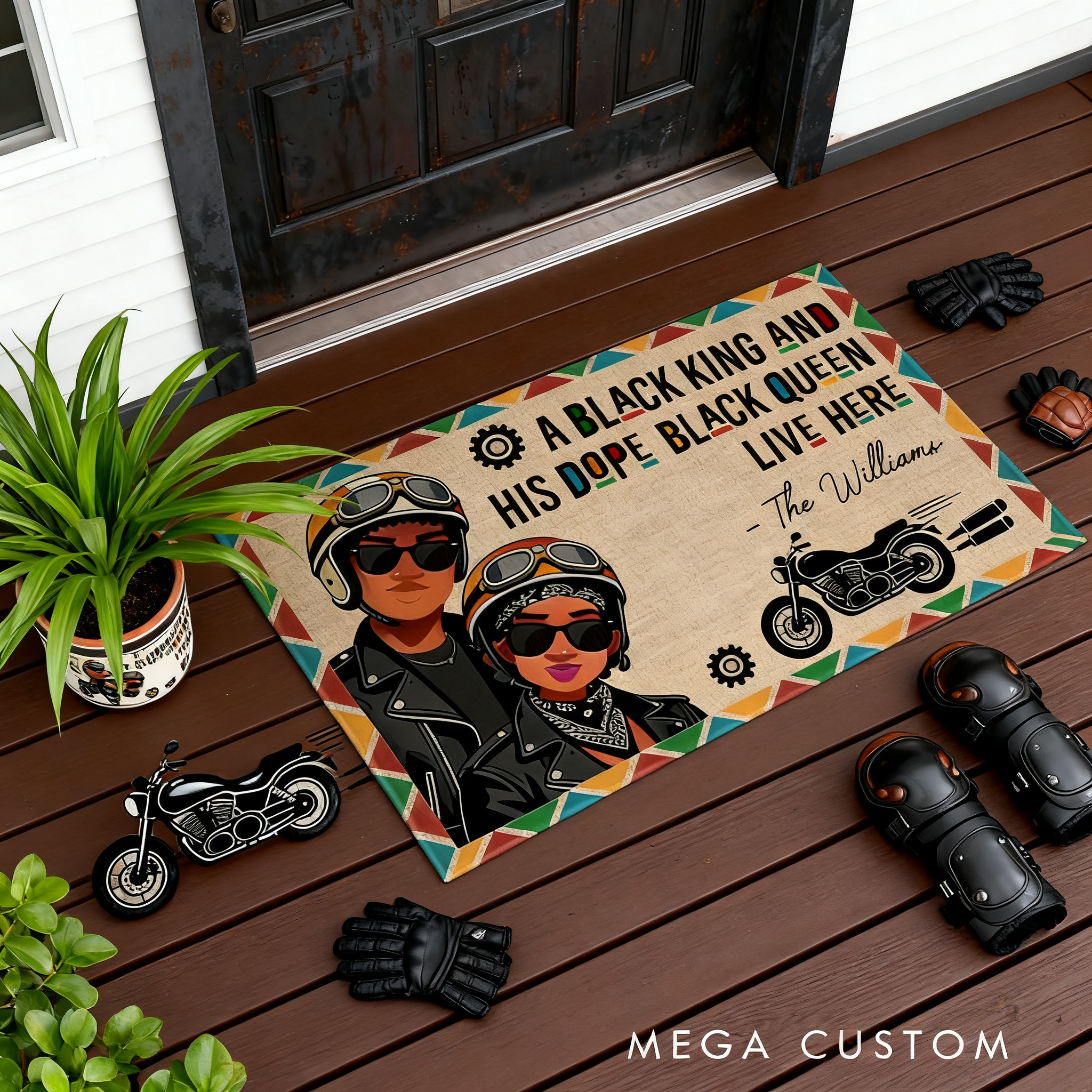 Personalized Biker Couple Doormat Custom Family Name Motorcycle Lovers Welcome Mat Home Decor