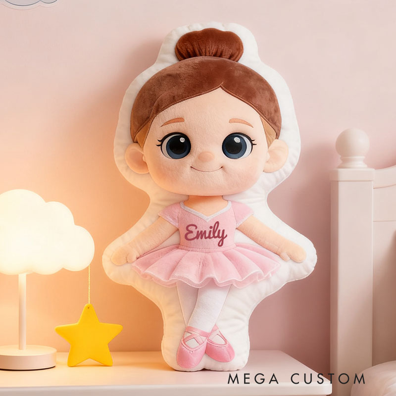 Personalized Little Ballet Dancer Pillow with Your Own Name Soft Stuffed Toy for Kids Unique Decorative Cushion for Girls' Room and Dance Studio