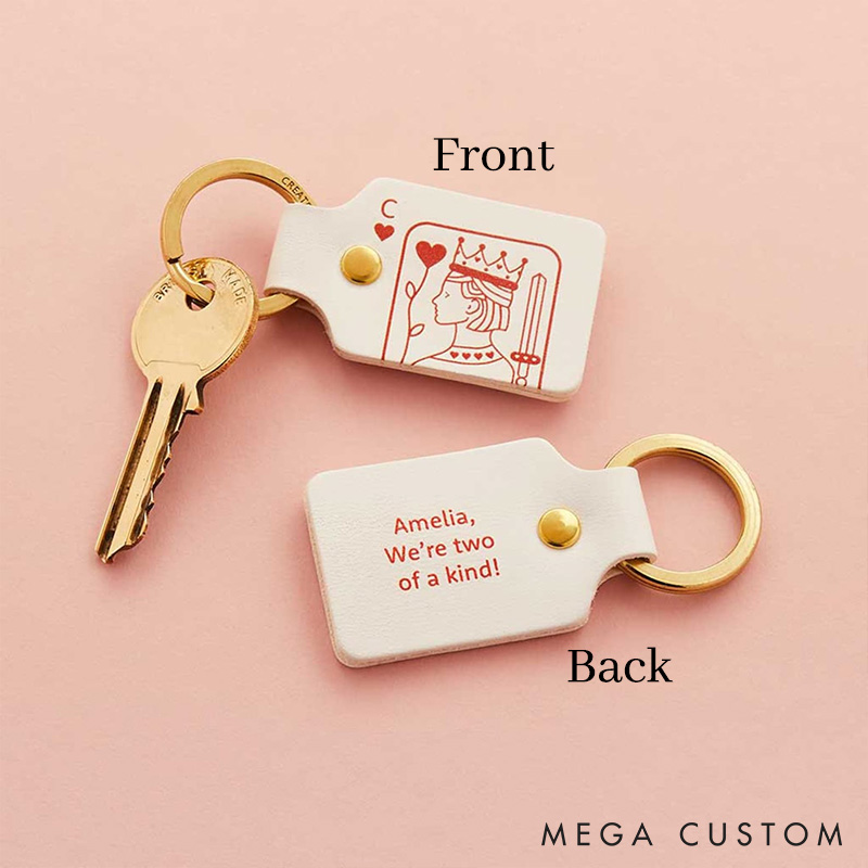 Personalised Playing Card Leather Keyring Set Custom Valentine’s Day Matching Gift for Him Her King Queen of Hearts Anniversary Gift Keychain