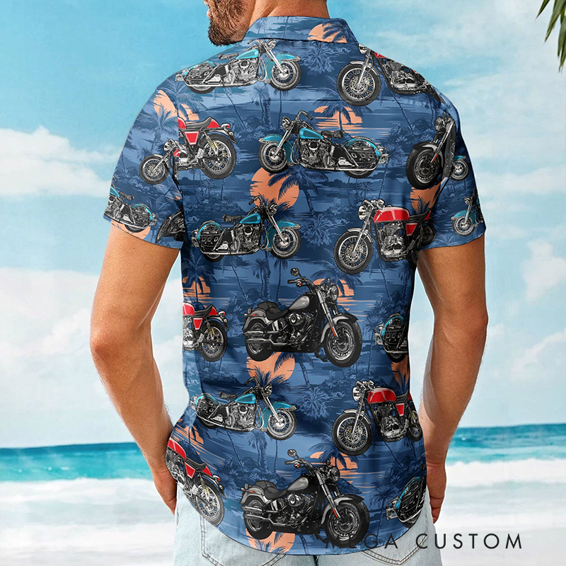 Personalized Vintage Motorcycle Photo Hawaiian Shirt Personalized Biker Shirt for Riders and Motorbike Lovers