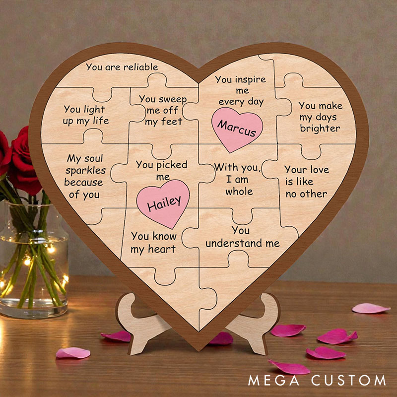 Personalized Heart Puzzle Sign Custom Couple Name Puzzle Pieces 11 Reasons for Love You Puzzle Frame Couple Anniversary Valentine's Gift