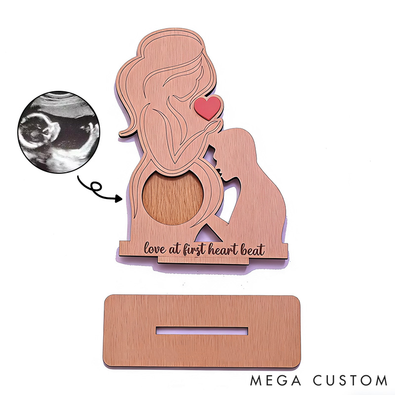 Personalized Couple Pregnancy Announcement Wood Sign Custom Baby Ultrasound Photo Table Decor Baby Reveal Sign for Expectant Parent Mom-Dad To Be Gift