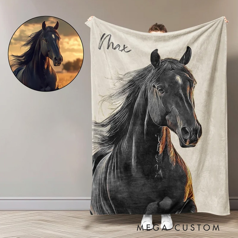 Personalized Riding Blanket Equestrian Horse Photo Custom Keepsake Blanket for Horse Enthusiast Family Blanket for Riding Lovers Equestrian Lovers