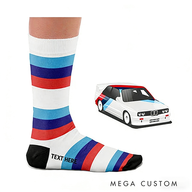 Personalized Racing Car Socks Custom Text  Design Gift for Race Drivers and Car Lovers 