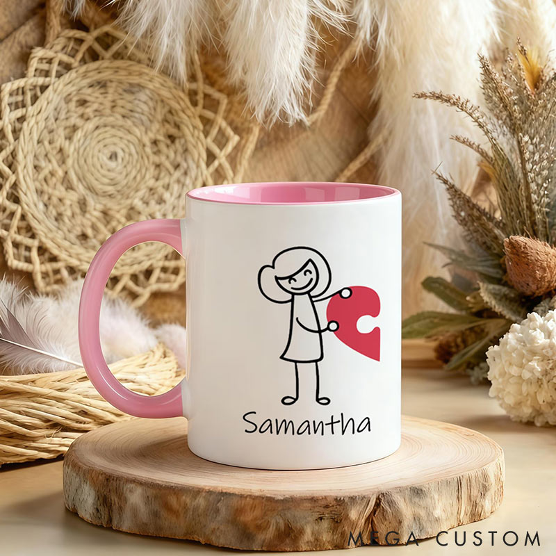 Personalized Couple Heart Pazzle Mugs Couple Coffee Mug Custom Name Valentine's Gift for Girlfriend Boyfriend Gift for Husband Wife 