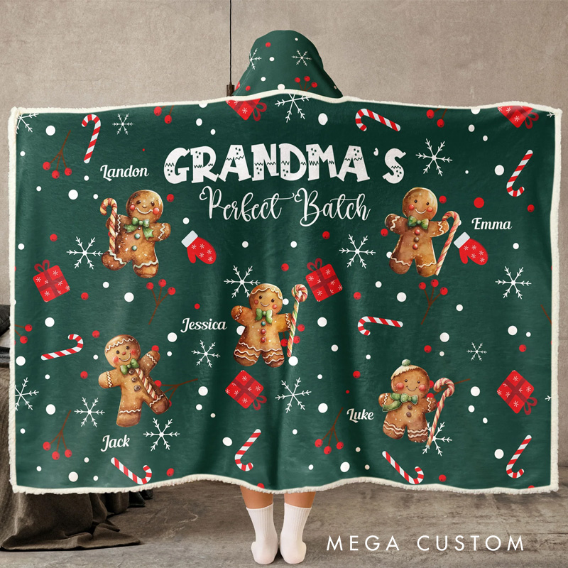 Personalized Grandma's Perfect Batch Blanket Hoodie Custom Wearable Blanket Hoodie with Name for Baking Lovers Birthday Gift for Grandma