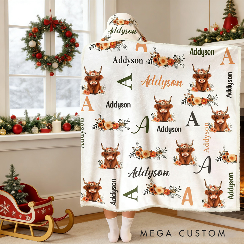 Personalized Flower Cow Blanket Hoodie Custom Wearable Blanket Hoodie with Name for Gardening Lovers Birthday Gift for Gardener