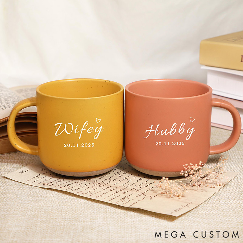 Personalized Wifey Hubby Printed Couple Pottery Mug Valentine's Day Gift for Couple Him Her Wedding Gift Anniversary Gift for Husband  Wife