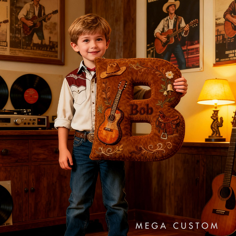 Personalized Graphic 3D Print Cowboy Hat and Guitar Country Music Throw Pillows Customizable with Your Name Perfect Gift for Her or Him for Music Lovers