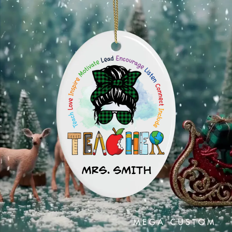Personalized Teacher Christmas Ornament Best Teacher Ever Apple Teacher Appreciation Ornament Gift