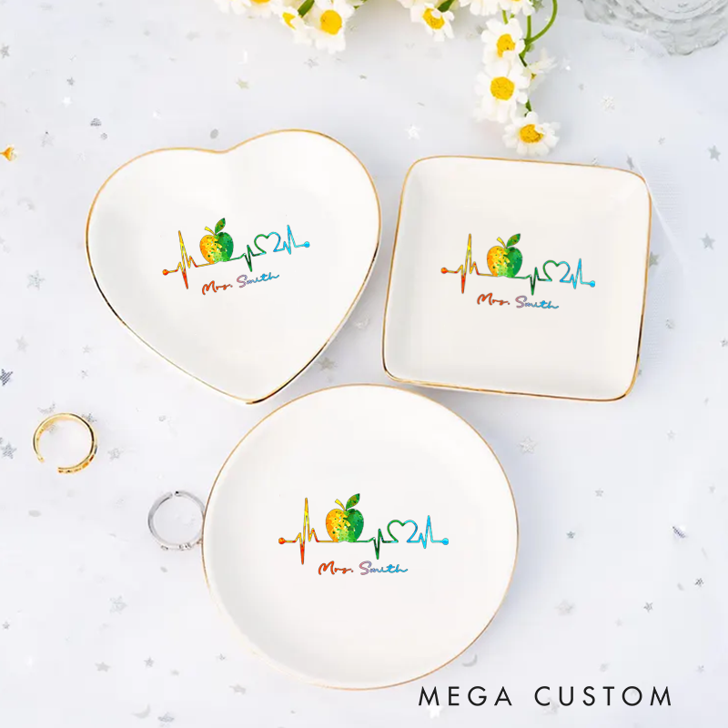 Personalized Jewelry Dish for Teacher Teacher Heartbeat Fashion Design Ceramic Ring Dish Teacher Appreciation Gift