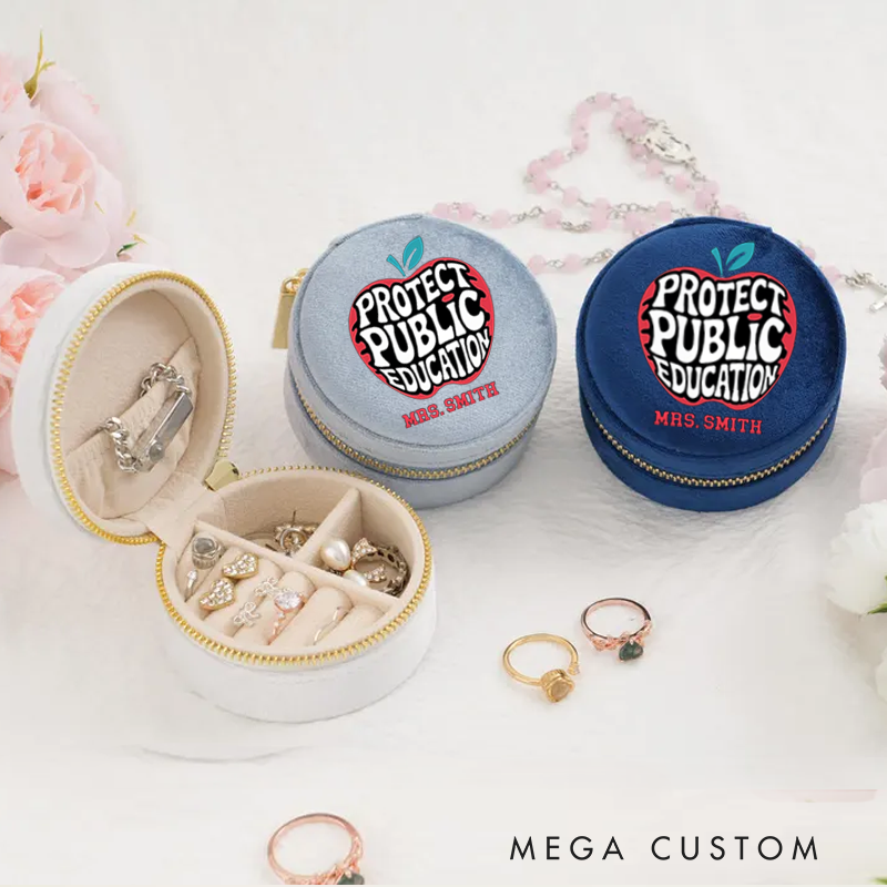 Personalized Velvet Jewelry Box for Teacher Bold Apple Round Jewelry Box Gift Teacher Appreciation Gift