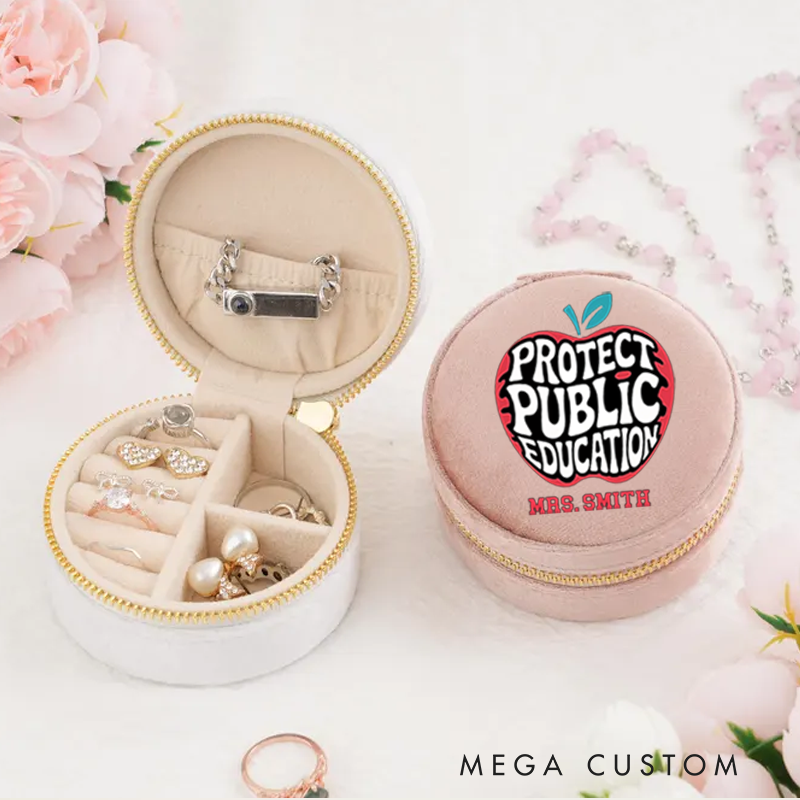 Personalized Velvet Jewelry Box for Teacher Bold Apple Round Jewelry Box Gift Teacher Appreciation Gift