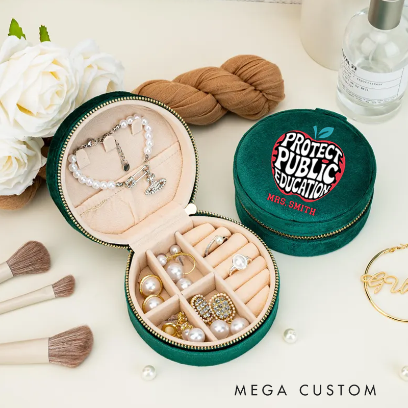 Personalized Velvet Jewelry Box for Teacher Bold Apple Round Jewelry Box Gift Teacher Appreciation Gift