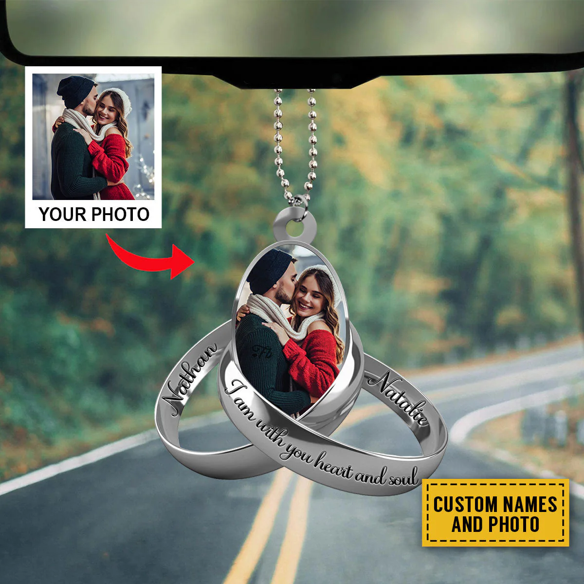 Personalized Custom Photo Couple Silver Rings Acrylic Ornament for Girlfriend Boyfriend Valentine's Day Gift for Newlyweds Gift for Wife Husband