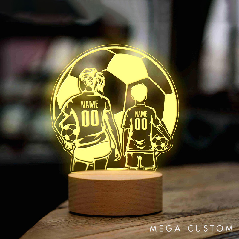 Personalized Soccer 2 Player LED Night Light with Custom Name and Number on the Back