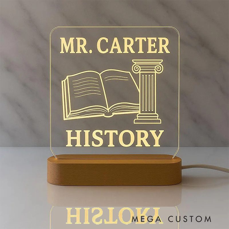 Personalized Teacher LED Desk Lamp with History Design Unique Gift for History Teachers