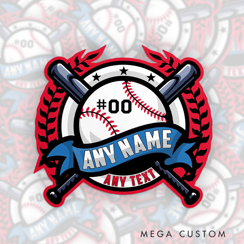 Personalized Baseball Graphic Sticker with Laurel Accents and Text  