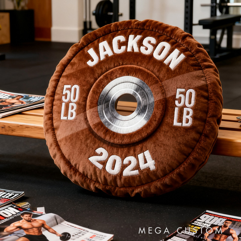 Personalized Weight Lifting Plate Name Pillow Graphic 3D Print Gift Ideas Exercise Themed Christmas Weightlifting Workout Pillow Comfortable Christmas Decor for Gym Lovers