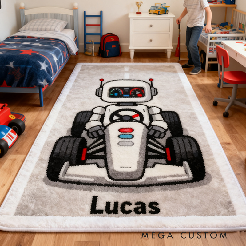 Personalized Racing Robot Doormat with Custom Name Design for Racers and Racing Lovers