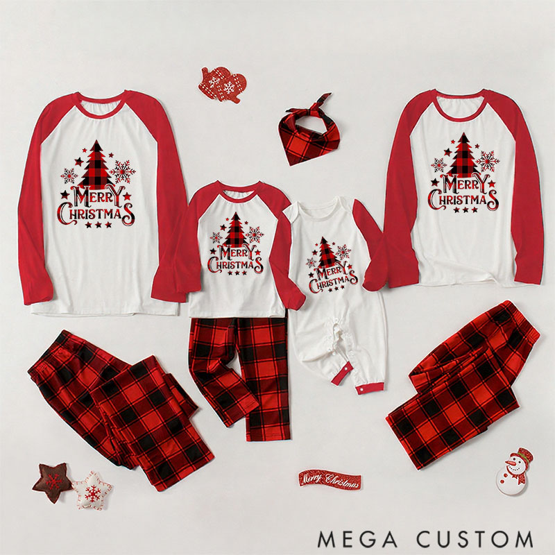 Personalized Christmas Plaid Tree Printed Family Matching Pajamas