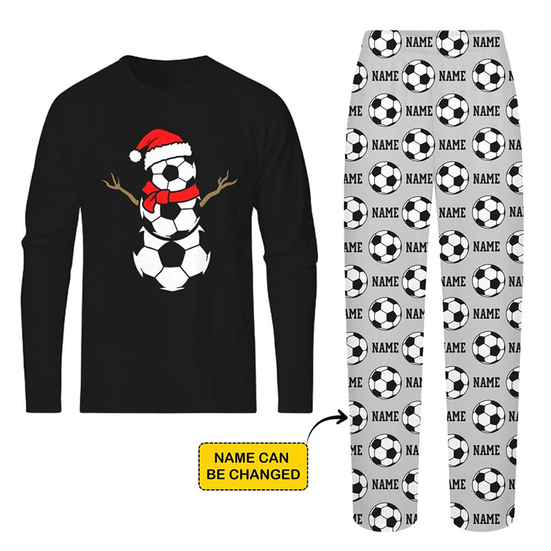 Personalized Christmas Pajamas Set Soccer Snowman Matching Family Pj Sets With Custom Name for Family  