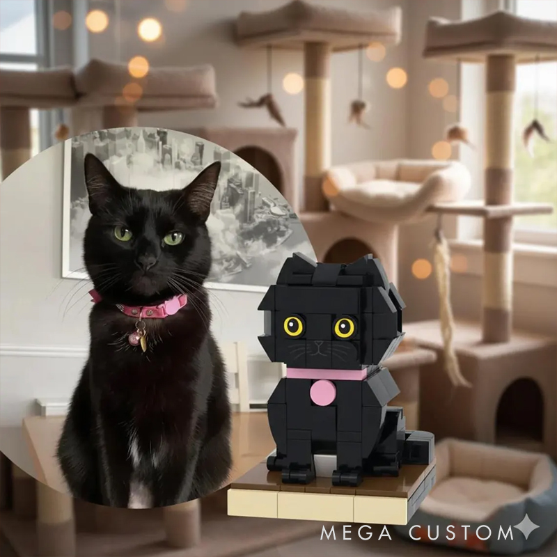 Personalized Custom Human & Cat Brick Figure Set - Personalized 2-Piece Minifigure Building Blocks, Custom Photo Pet & Owner Gift