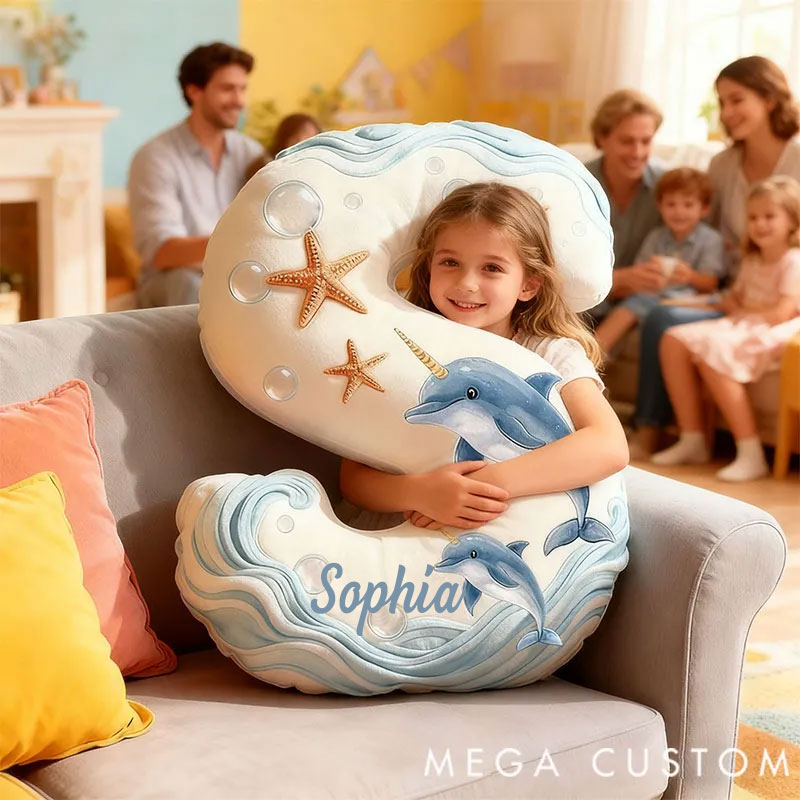 Personalized Graphic 3D Print Pillows Ocean Whale Letter Pillow, Custom Initial Pillow with name