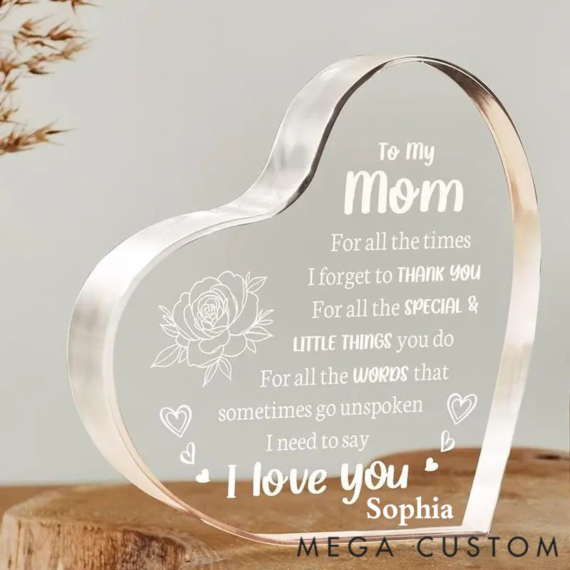 Personalized Heart-Shaped Acrylic Figurine of a Loving Mother, a Valentine's Day Gift for Mom.