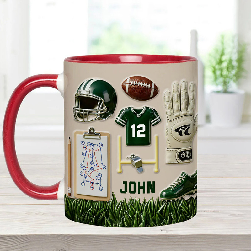 Personalized American Football Design Mug with Custom Name and Perfect Gift for Football Fans