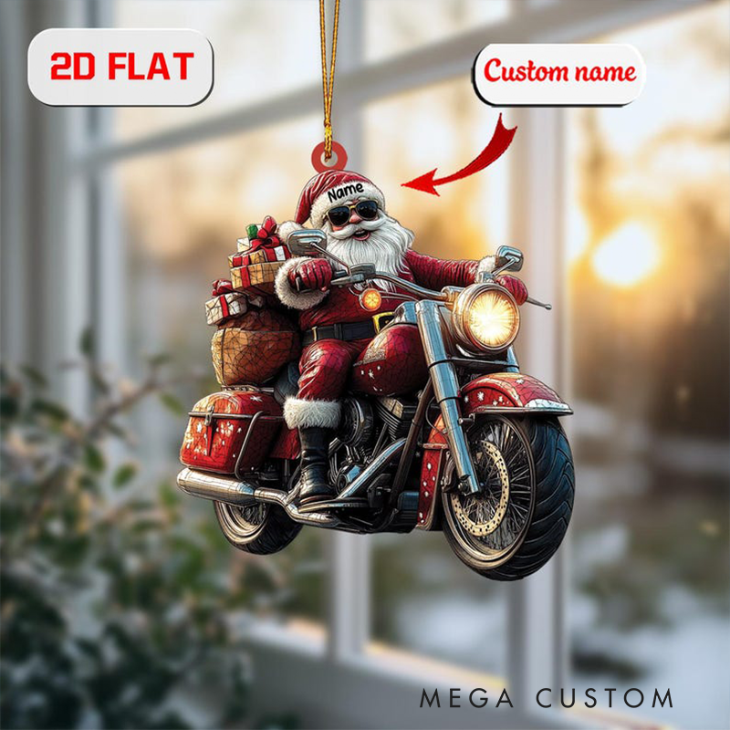 Personalized Santa Motorcycle Ornament Custom Christmas Biker Decoration Unique Holiday Gift for Riders and Motorcycle Lovers