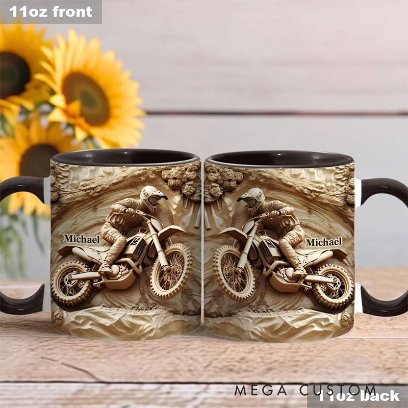 Personalized Dirt Bike Accent Mug Cool Dirt Bike Custom Name Mug Unique Gift for Bikers