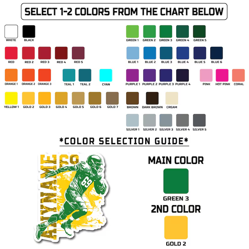 Personalized American Football Team Sticker with Custom Player Name and Number